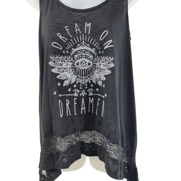 Tunic Tank Top Shirt Junior M 7-9 Dream on Dreamer Sleeveless Scoop Neck Black - Picture 3 of 16